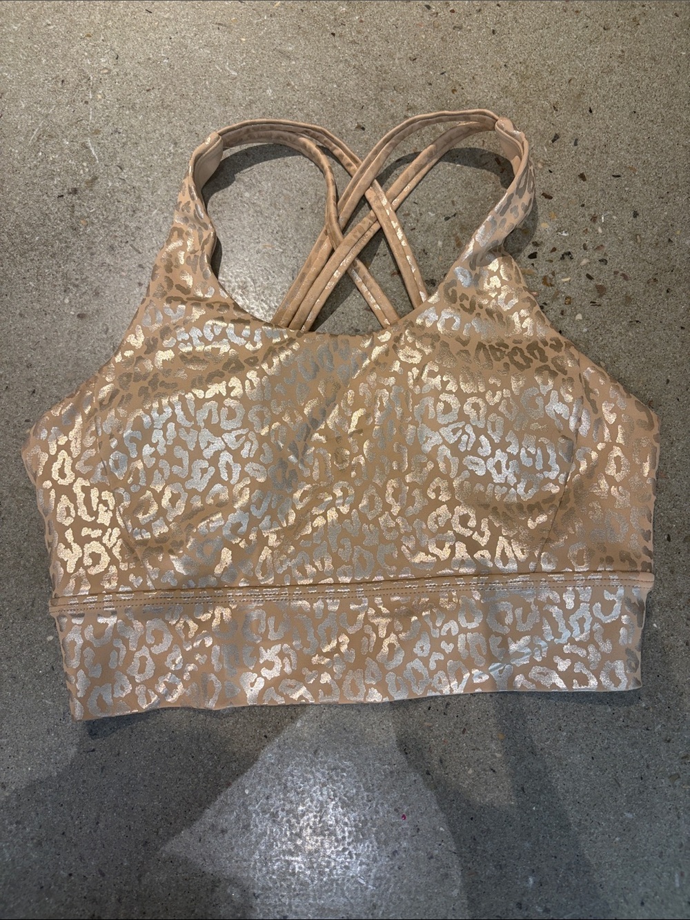BuffBunny Metallic Leopard Cross-Back Bralette - Nude Gold